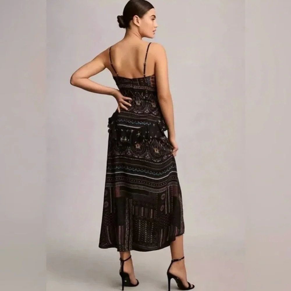 Anthropologie Black Maxi Dress with Intricate Patterns and ruffles medium - Picture 2 of 5